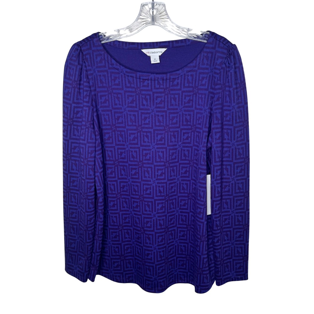 Liz Claiborne Womens Purple Geometric Print Long Sleeve Top Size Medium‎
